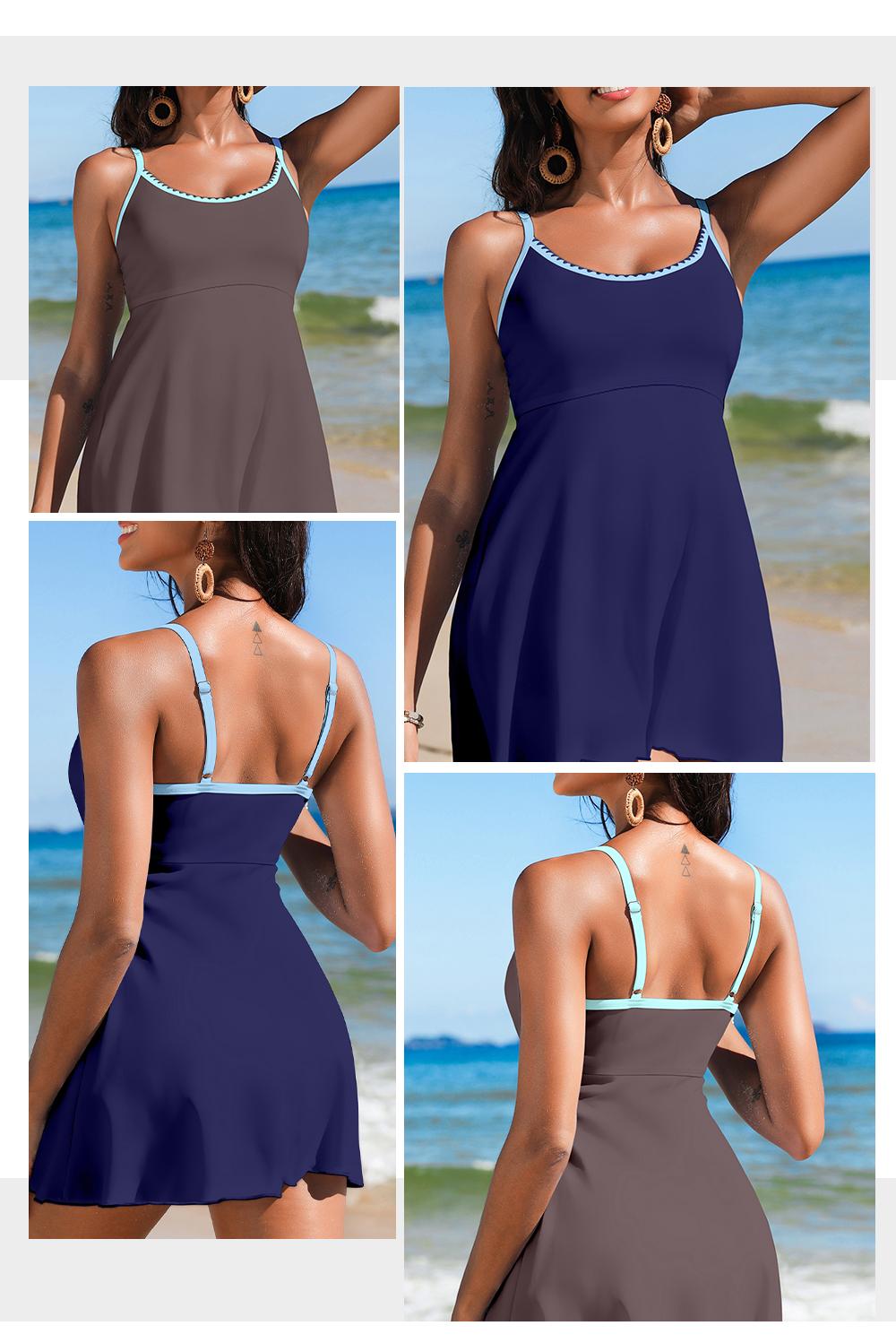 Aleumdr Women's One Piece Swimsuit Floral Print Whip Stitch Tummy Control Swimdress Skirt Bathing Suit with Pocket SpringStatements