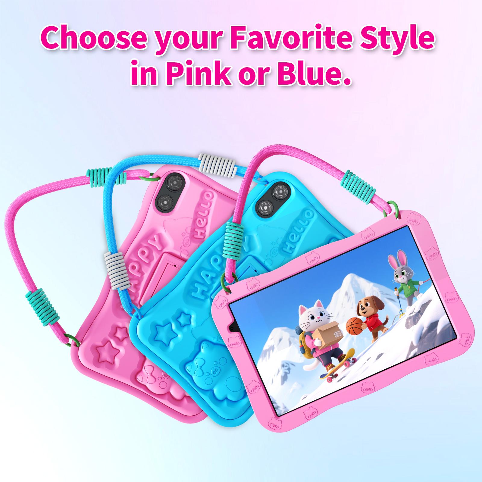 [TikTokShopSpringGlowUp]PRITOM Kids Tablet 10 inch Android 15 8GB RAM 32GB ROM Dual Cameras WiFi6 6000mAh Battery Protective Silicone Case Animal Flash Cards Educational Apps Toddler Gifts Stress Relief Case Pink/Blue tiktok shop official store