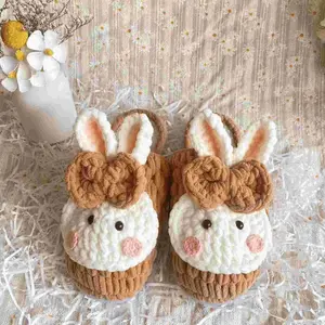 Christmas bunny slippers — handmade DIY finished product, self-made crochet design, warm cotton slippers, a gift for your girlfriend