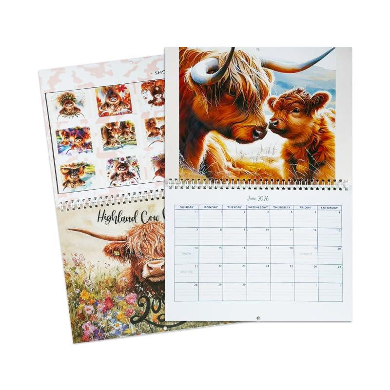 2026 Highland Cow Calendar - Highland Cattle Wall Calendar, Animal Lovers & Home/Office Decor, 12-Month Spiral-Bound Calendar