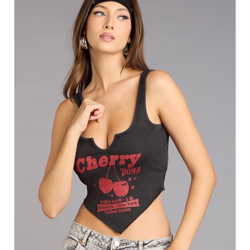Sweet And Spicy Cherry Graphic Crop Top