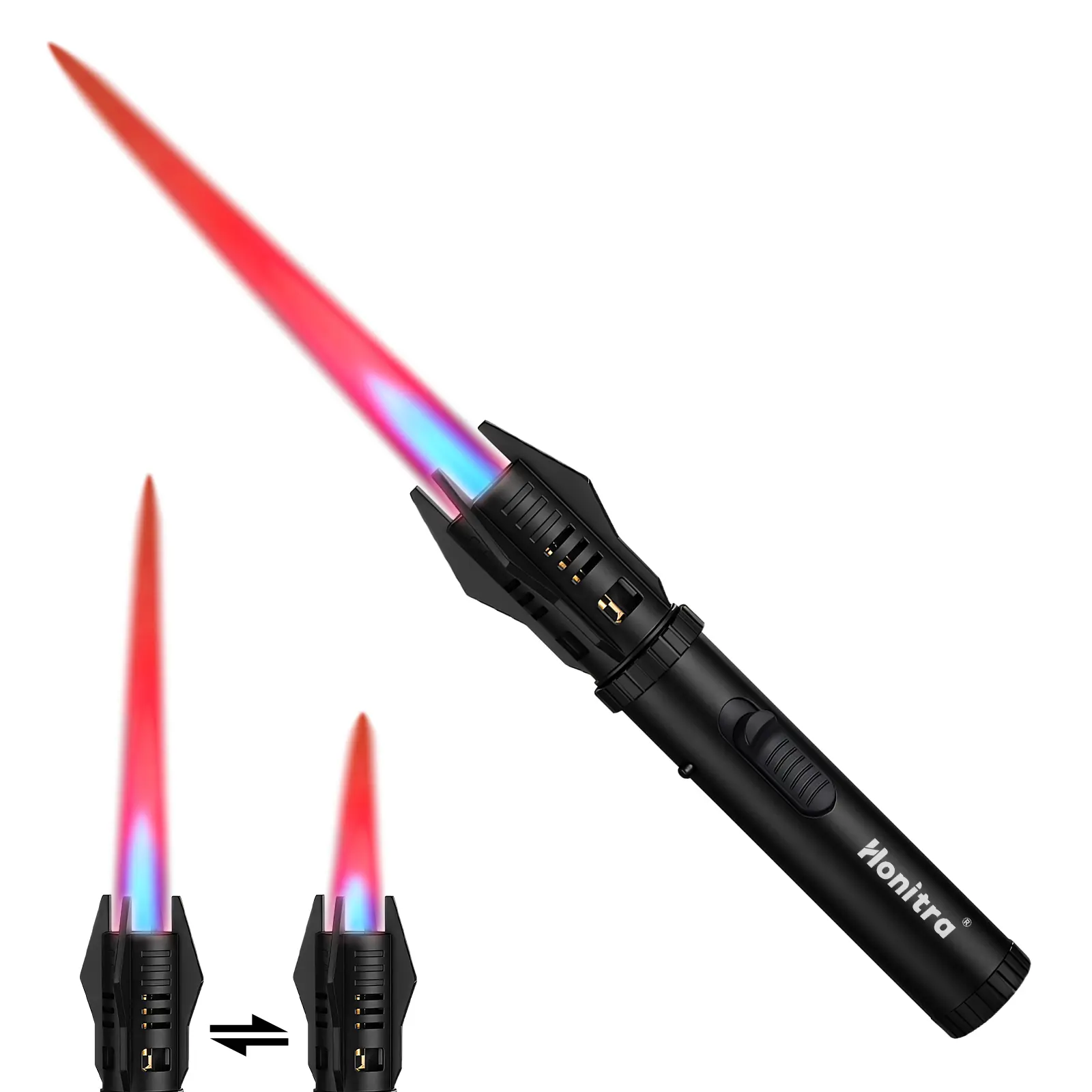 Windproof Blowtorch Lighter - Metal Body, 1300°C Flame for Grill Prep, Steady Outdoor Use, Black Men's Stuff for Dad/Grandpa Father’s Day Gift (Kitchen/Camping, Butane Not Included)