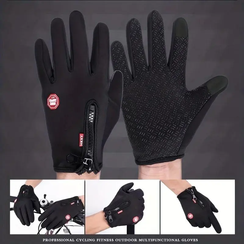 Unisex Sports Gloves, Winter Sensitive Touch Screen Gloves, Adjustable Zipper, Windproof Waterproof, for Outdoor Mountaineering, Fishing, Running Hand Cover, Protective Gloves, Cycling Workout