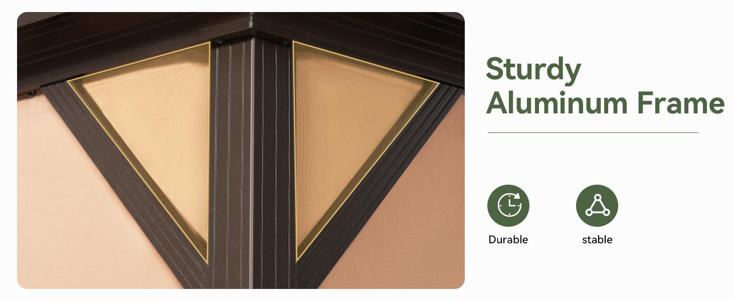 【Ships in 2 Packages】Aoxun 12'x10' Hardtop Gazebo, Aluminum Frame Permanent Pavilion with Curtains and Netting, Outdoor Polycarbonate Double Roof Canopy, Designed for Garden, Lawns, Patio, Brown