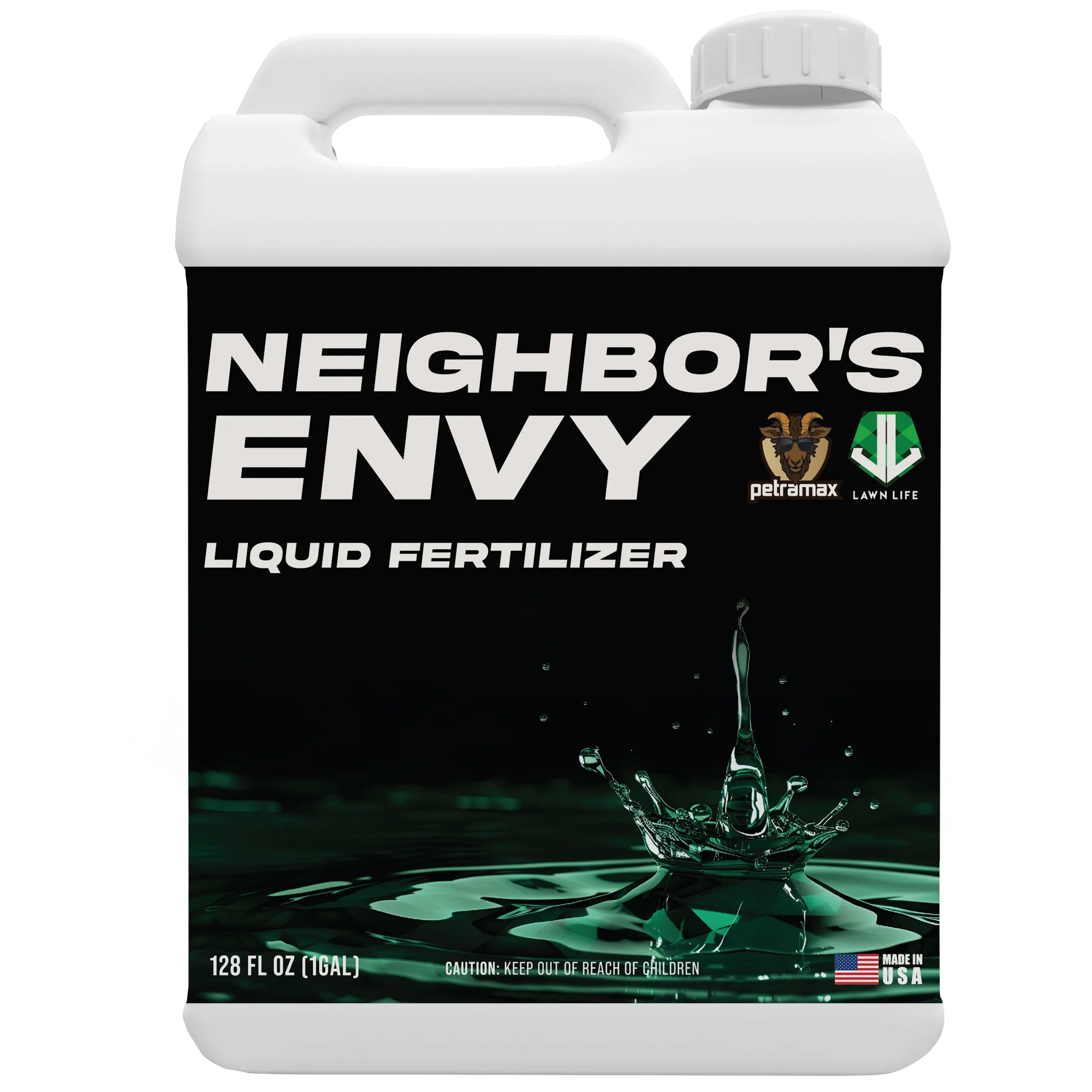 PetraMax Neighbor's Envy 7-in-1 Liquid Lawn Fertilizer Concentrate, 1 Gal Lawn Repair Fertilizers & Plant Food, with Nitrogen, Iron, Humic Acid, Sea Kelp, Potassium for Bermuda, Fescue, Zoysia, St Augustine Grass