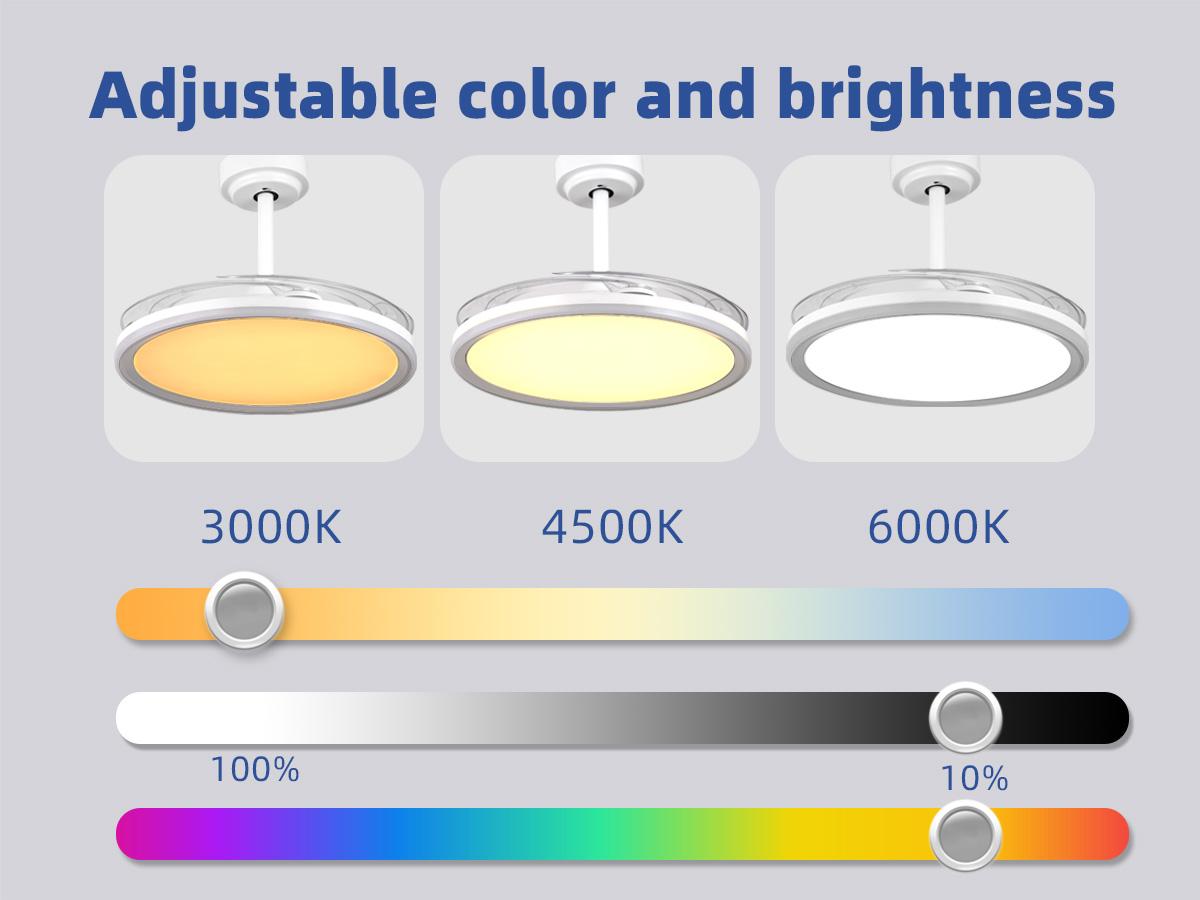 BaySquirrel Slim Invisible Ceiling Fans Lights with Remote Control & App 42 Inch Dimmable Fan 6 Retractable Blades 6-Speed Reversible Adjustable Rgb Lighting 24-Hour Timer Smart Lamp,Feb Faves,Valentine's Day