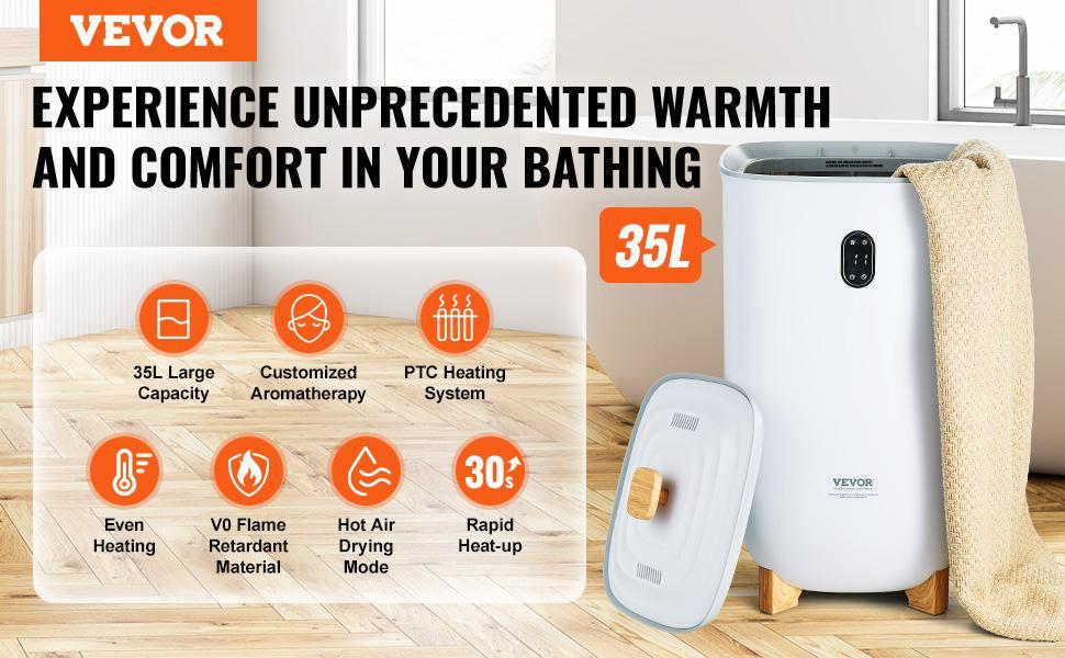 VEVOR Towel Warmer 35L, TikTokShopBlackFriday, Towel Warmer Bucket with Drying Modes(2-5h), Heating Mode 20/40/60/90 Min Auto Shut Off, LED Screen, Luxury Large Towel Warmer for Bathroom, Spa, Bathrobe, Blanket & Pajama
