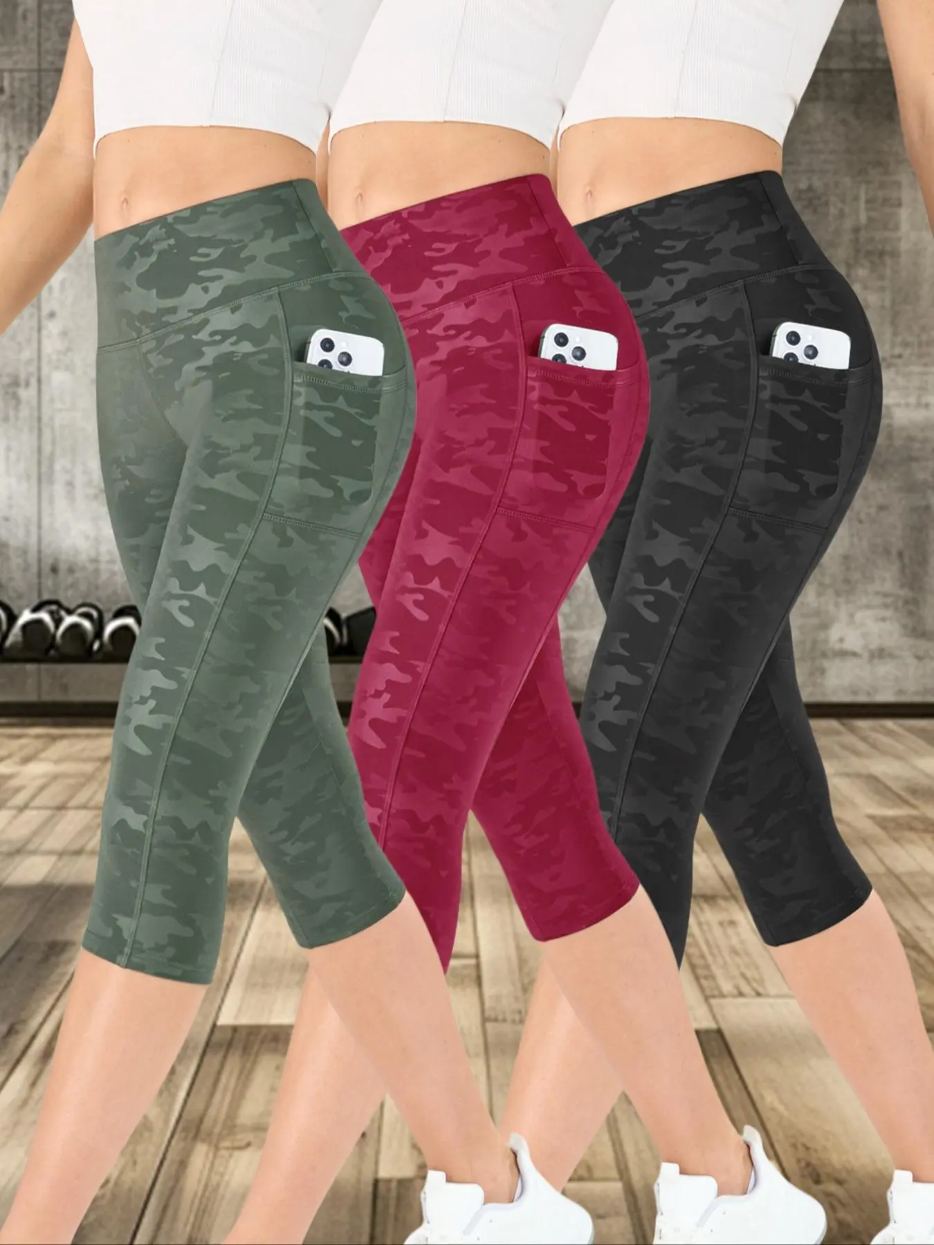Women's Camo-Print High-Waist Sports Leggings, Breathable and Comfortable Skinny Pants, High-Stretch Yoga Leggings, Ladies Sportswear for Indoor Outdoor Wear, Knitted Sports Pants, High Waisted Leggings