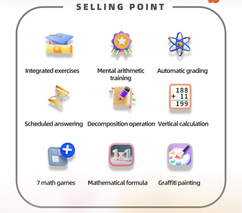 2-in-1 Kids Math Learning Tablet 3-8, Calculator + LCD Writing Board, + − × ÷ Practice, Column Math, Timed Drills