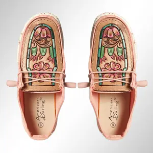 American Darling Hand tooled, carved genuine leather trim lightweight shoe footwear, slip on| Tooled Footwear