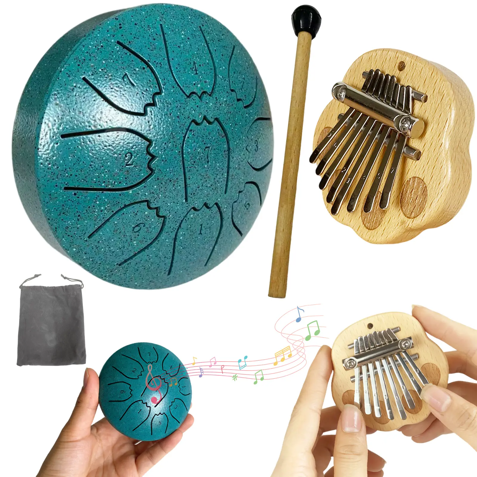 Rain drum 4 inch 9 notes,Steel Tongue Drum,Mini Kalimba,Thumb Piano,8 Key Finger Piano,Meditation Yoga,Portable Hollow Drum,Musical Pendant Accessory Gift for Beginners and Music Lovers.
