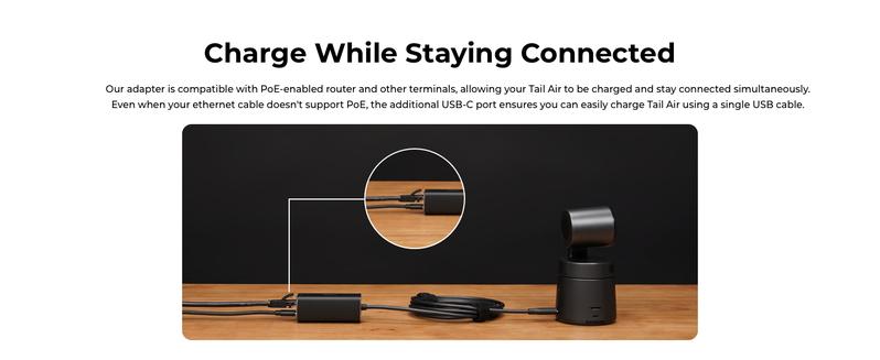 OBSBOT USB-C to Ethernet Adapter, 10 100 Mbps, Power Over Ethernet (PoE) Support, Dual Ethernet and USB-C Interface, Compatible Tail Air, MacBook, PC, etc.