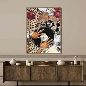 5D Diamond Painting Kit for Adults, Retro Disco Vibes with Vinyl Record & Leopard Print, DIY Glam Art Craft with Cherries & Disco Ball for Trendy Home Decor