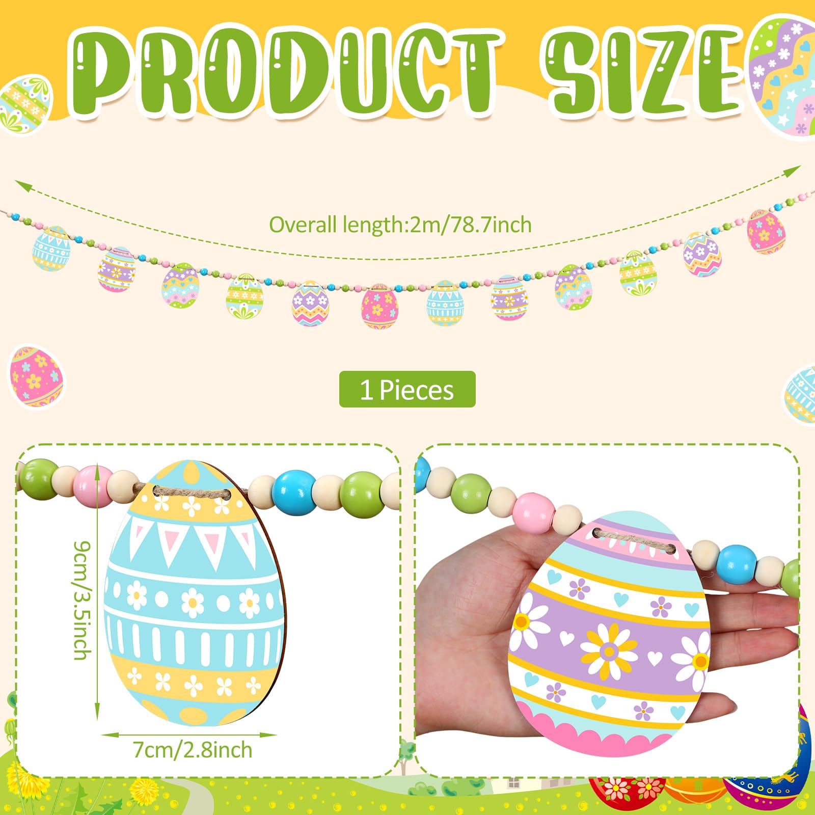 Easter Bunny Garland Wood Beads Banner Rustic Rabbits Hanging Garland with Beads, Bunny Eggs with Bow Door Wreath Garland for Mantle Fireplace Shelf Wall Doorway Display, Spring Home Decor, Easter Decor 2026 Easy Hang Indoor Outdoor Party Supplies & Gifts