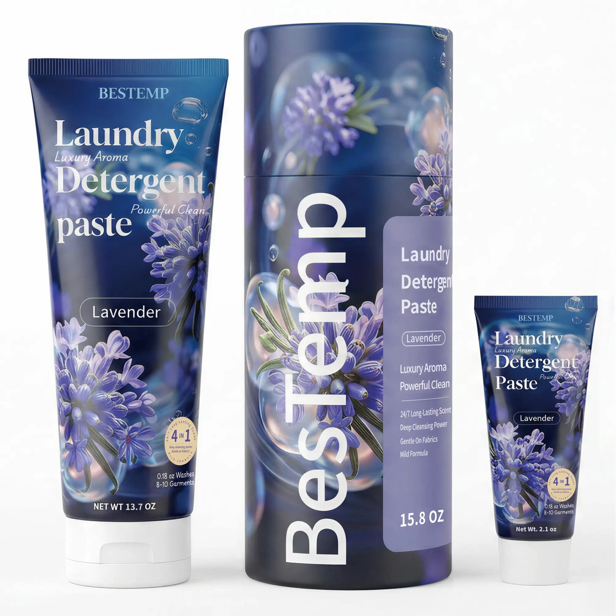 BesTemp 4-in-1 Laundry Detergent Paste – Long-Lasting Fragrance, Deep Cleaning & Fabric Softener – Gentle Formula for Fabrics – Helps Protect Color and Shape (Lavender Scent)