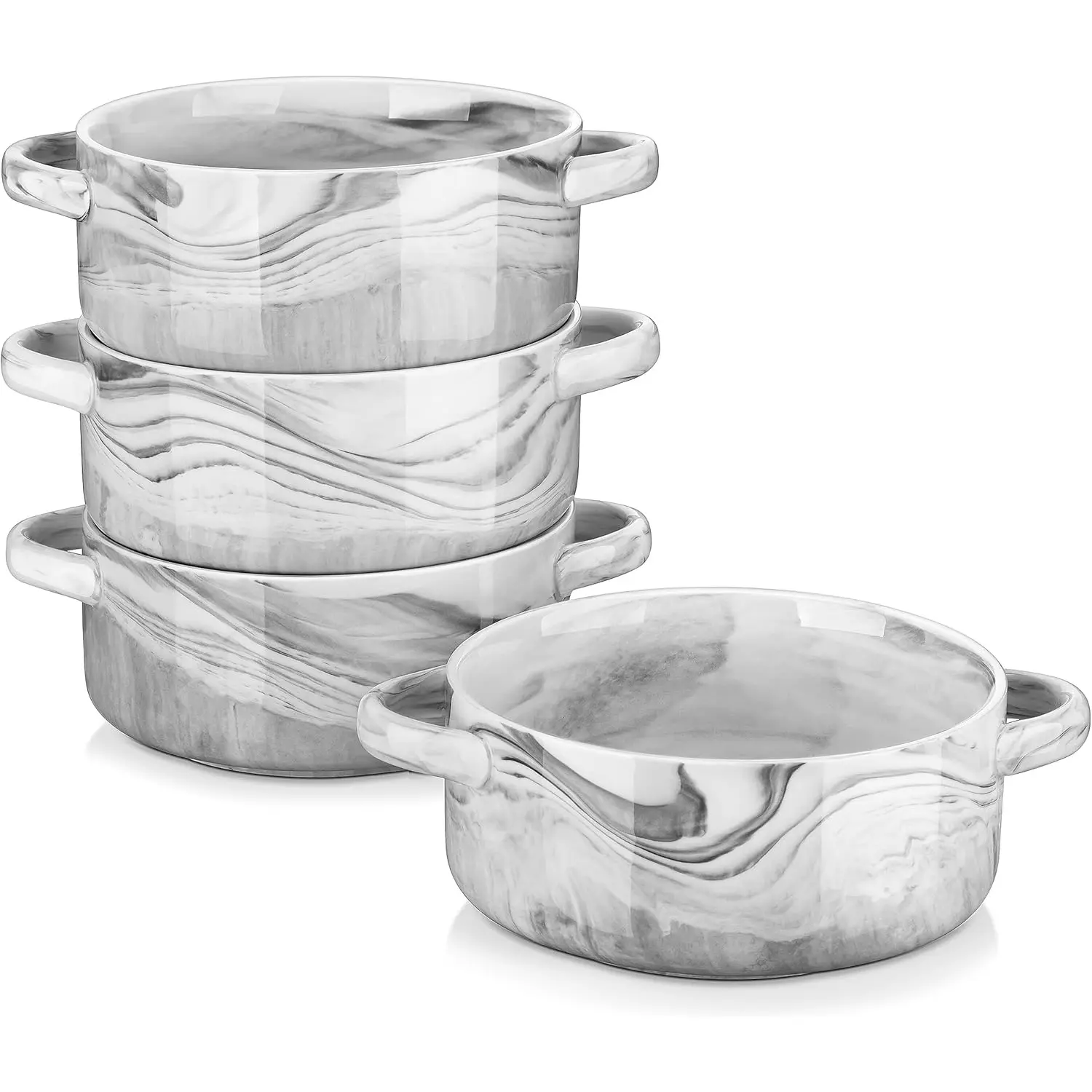 MALACASA French Onion Soup Bowls, 26 OZ Large Ceramic Soup Bowls With Handles Porcelain Soup Crocks Set of 4 Serving Soup Bowl Microwave and Oven Safe,Series Regular