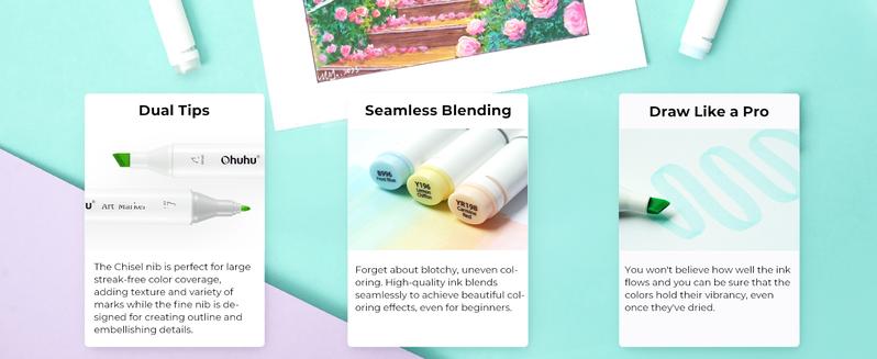 Ohuhu Alcohol Markers: Chisel and Fine Dual Tips - 48 Pastel Colors - AP Certificated - Double Tipped Art Marker Set for Artists Adults Coloring Illustration - Refillable - Oahu Series of Ohuhuart