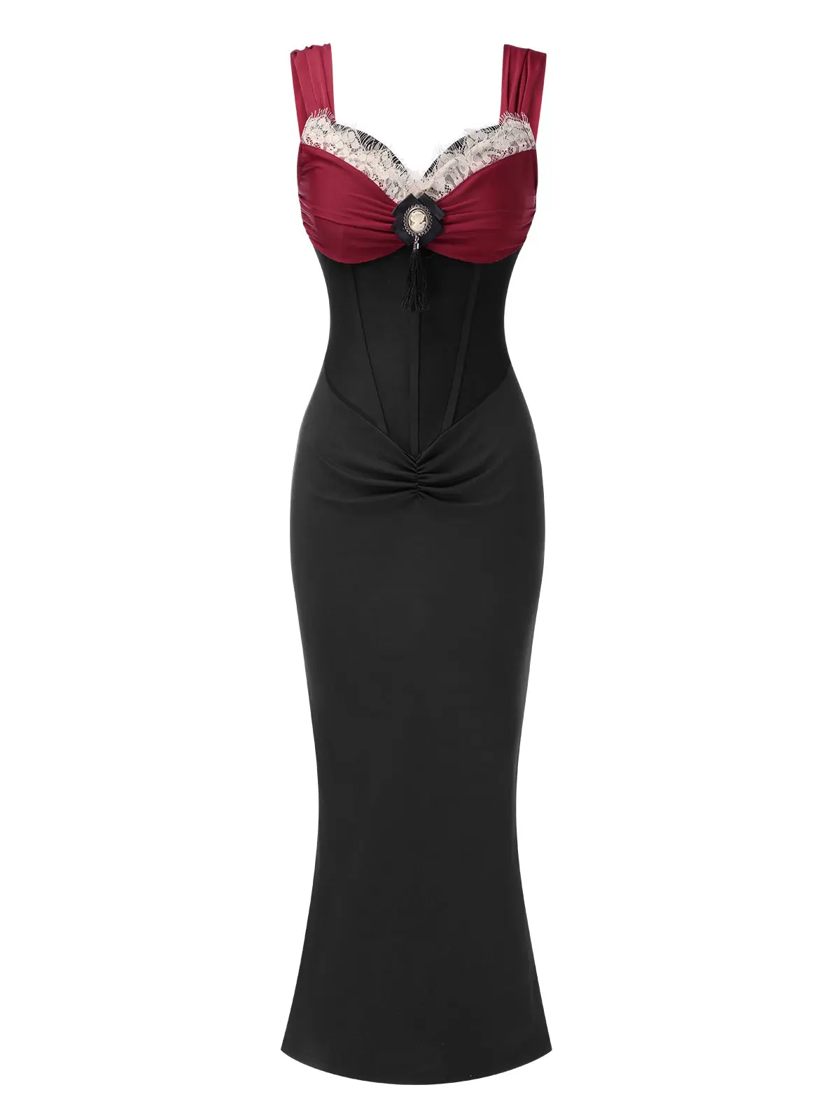 Wine Red 1930s Princess Contrast Fishbone Mermaid Dress prom girlsummer dresses vacation outfits Formal Women BackToSchool Sohochic Fall Dresses Fall outfits Fall fashion