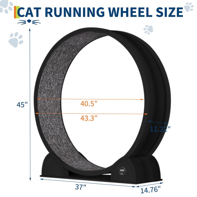 Cat Exercise Wheel, 45 Inch Quiet Cats Treadmill with Pedometer Running Wheel and Detachable Carpeted Runway, Interactive Toys for Running Walking Training