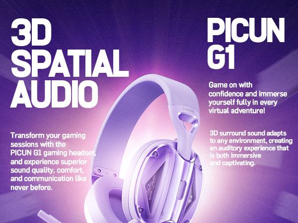 Picun G1 Wireless Gaming Headset, 2.4GHz Wireless/Bluetooth 5.4, Detachable Noise-Canceling Microphone, Lightweight Gaming Headset for PS4, PS5, PC, and Mobile Phones