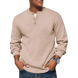 Runcati Mens Henley Knit Sweater Long Sleeve Quarter Button Pullover Sweaters Casual Fall Tops