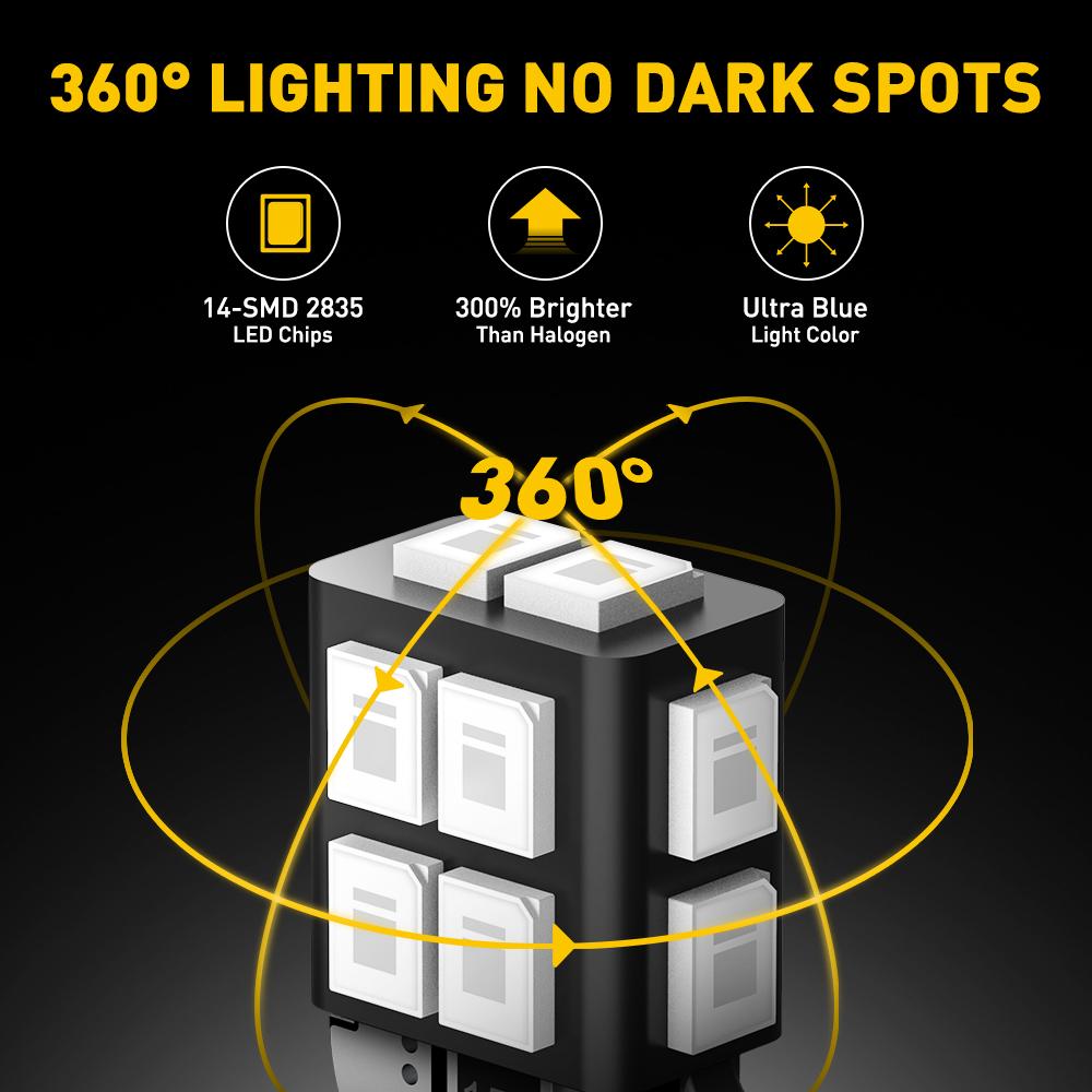 AUXITO 194 LED Bulb 6000K White 168 2825 W5W T10 Wedge 14-SMD Interior Car Bulbs Replacement for Dome Map Door Courtesy Trunk Parking License Plate Lights, 10 PCS