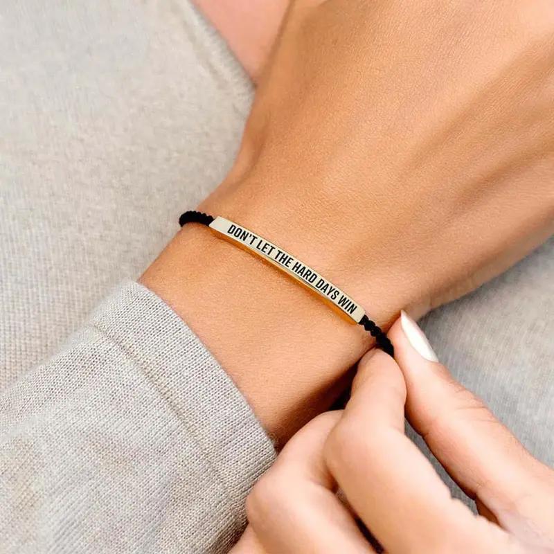 "Don't Let The Hard Days Win" Inspirational Bracelet Stainless Steel 18K Gold Plated Braided Design Adjustable up to 10 Inches
