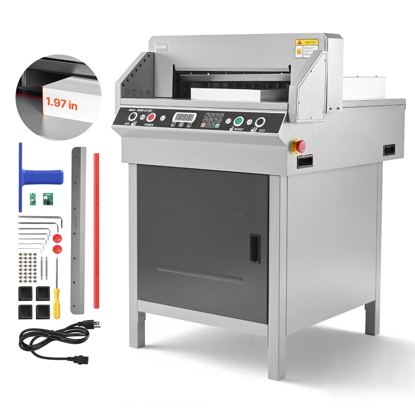 VEVOR Heavy-Duty Metal Body Electric Hydraulic Guillotine Trimmer, 18.9" Wide Cutter Paper Trimmers & Blades, 1.97" Cutting Thickness, Infrared Safe Function, High-Speed Tool Steel Spare Blade, Bulk Cut, Complete Tools, Dual Keys for Menus, Albums