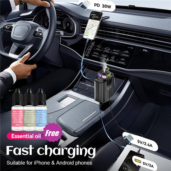 2025 5-in-1 Smart Car  & Aroma Diffuser – Starry Sky Mood Light, Auto-Sensing Fast Charging, Retractable Cable, 3 Signature Scents – The Ultimate Car Upgrade & Gift for Men Starlight USB Charger