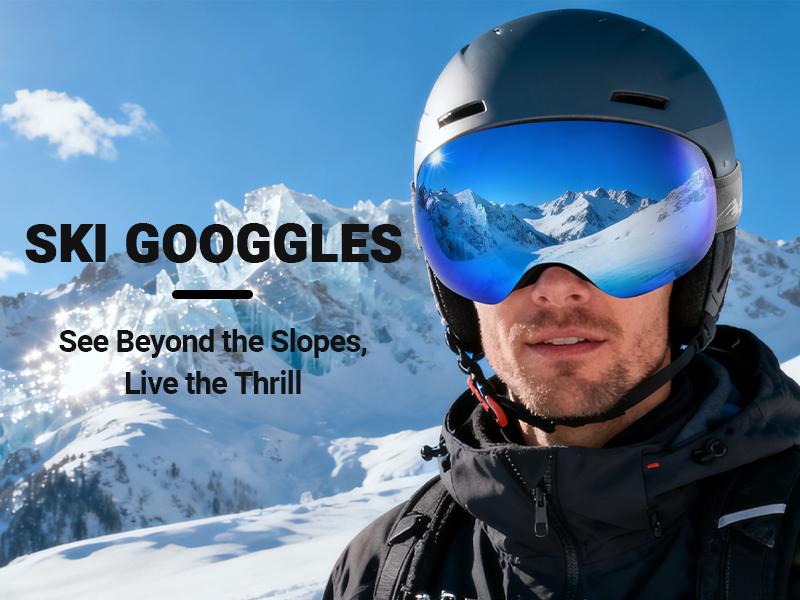 MEELOOG Ski Goggles Frameless OTG Snowboard Goggles Anti-fog 100% UV400 Protection for Men Women with Double-layer Spherical Lenses & Non-slip Strap