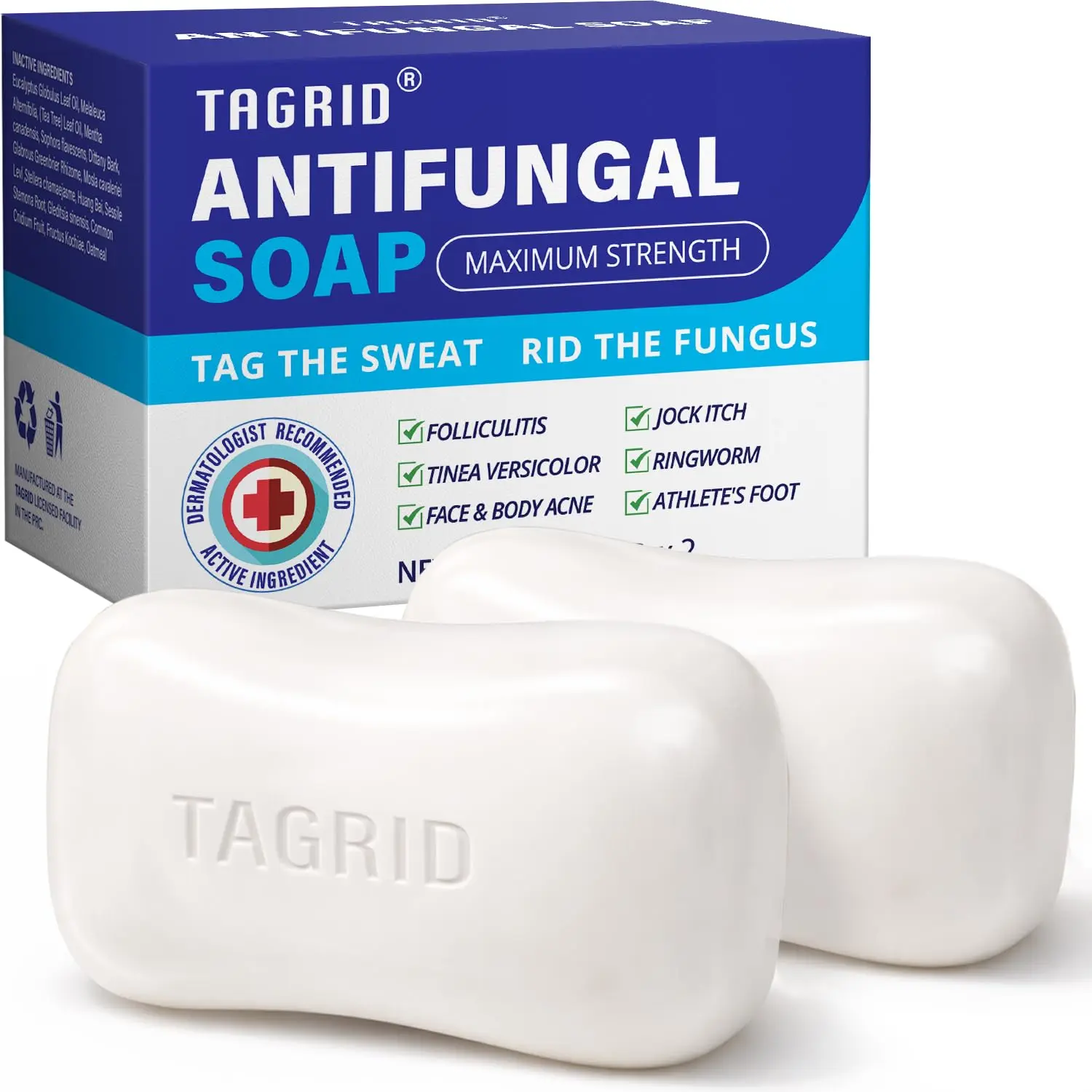 TAGRID Antifungal Soap with Tea Tree Oil – Fine Oatmeal Powder Body Bar for Deep Yet Gentle Cleansing – Body Wash for Jock Itch, Ringworm & Itchy Skin – Soothing Relief, Skin Balance & Herbal Cleanser (2 Bars)