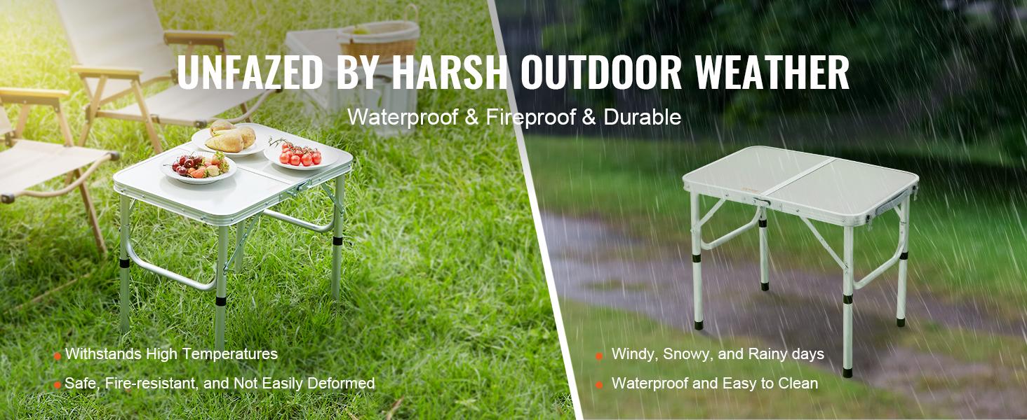 VEVOR Folding Camping Table, TikTokShopBlackFriday, Adjustable Height Outdoor Portable Side Tables, Lightweight Fold Up Table, Aluminum & MDF Ultra Compact Work Table, For Cooking, Beach, Picnic, Travel, 24x16 inch, Silver