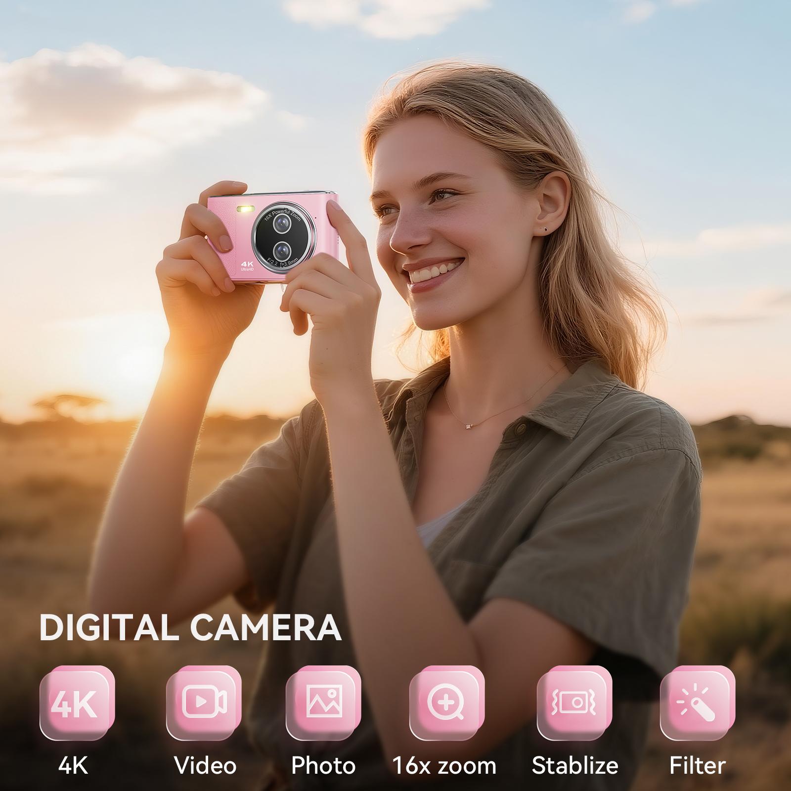 Digital Camera 4K: 48MP Cameras for Teens Photography - Autofocus Photo Camera Gifts Compact Camera for Beginner - Point and Shoot Digital Cameras with 32GB TF Card
