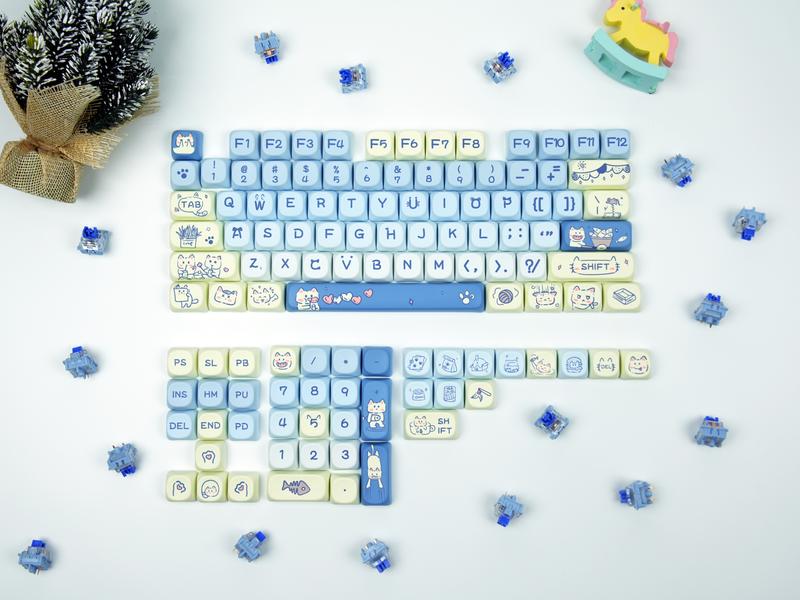 AULA MOA Keycaps 130 Keys, Cute Cloud Puppy Dye-Sub PBT Keycap Set, MX Compatible, 60% 65% 75% TKL 100% Mechanical Keyboards