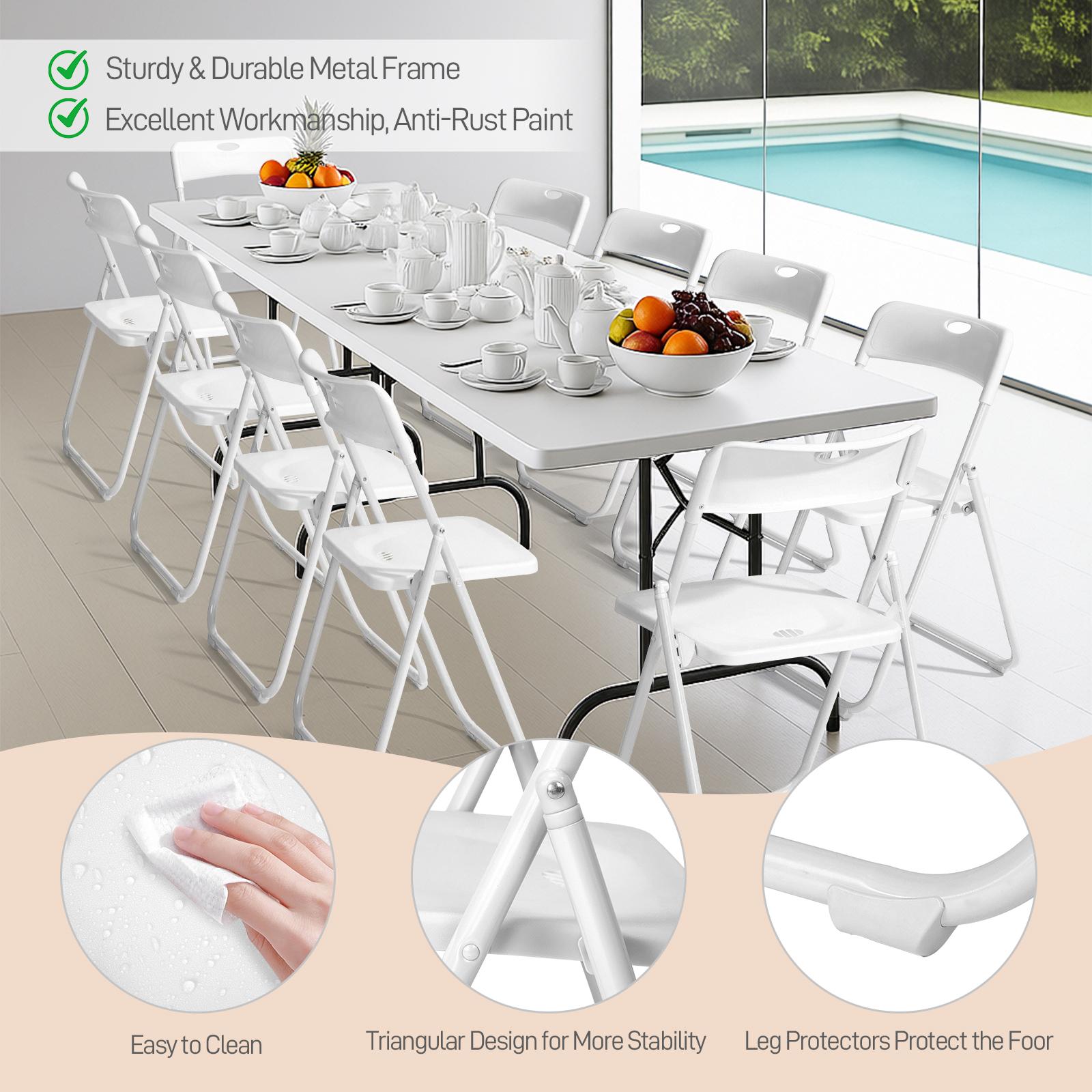 Karlhome 4/6/10 Pcs Folding Chair, 300LBS Lightweight Foldable Plastic Chair, Reinforced Metal Frame Easy to Fold & Store for Indoor Six colors & Outdoor, Wedding, Party, Meeting Room, Patio and Garden, White