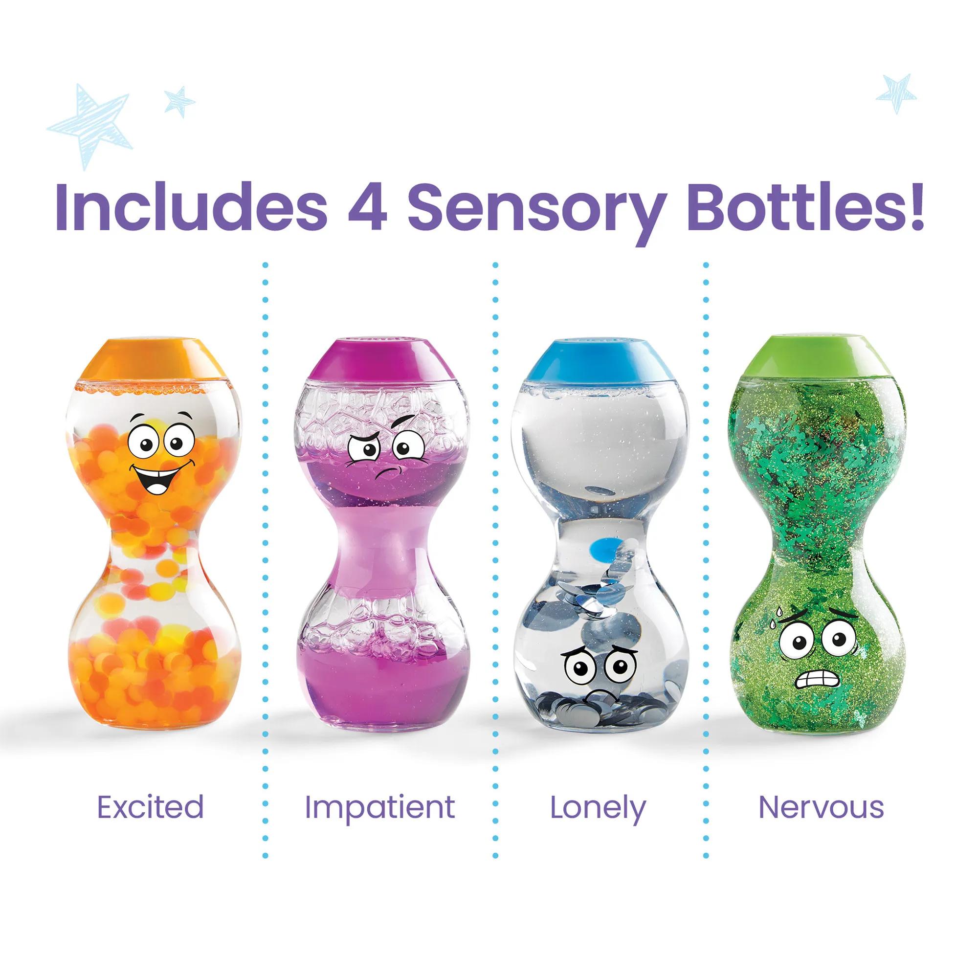hand2mind Express Your Feelings Sensory Bottles- Primary Emotions, Secondary Emotions, Social Emotional Learning, Quiet Fidget Toys for Kids, Comfort Items for Anxiety, Toddler Calming Corner, Calm Down Corner Supplies