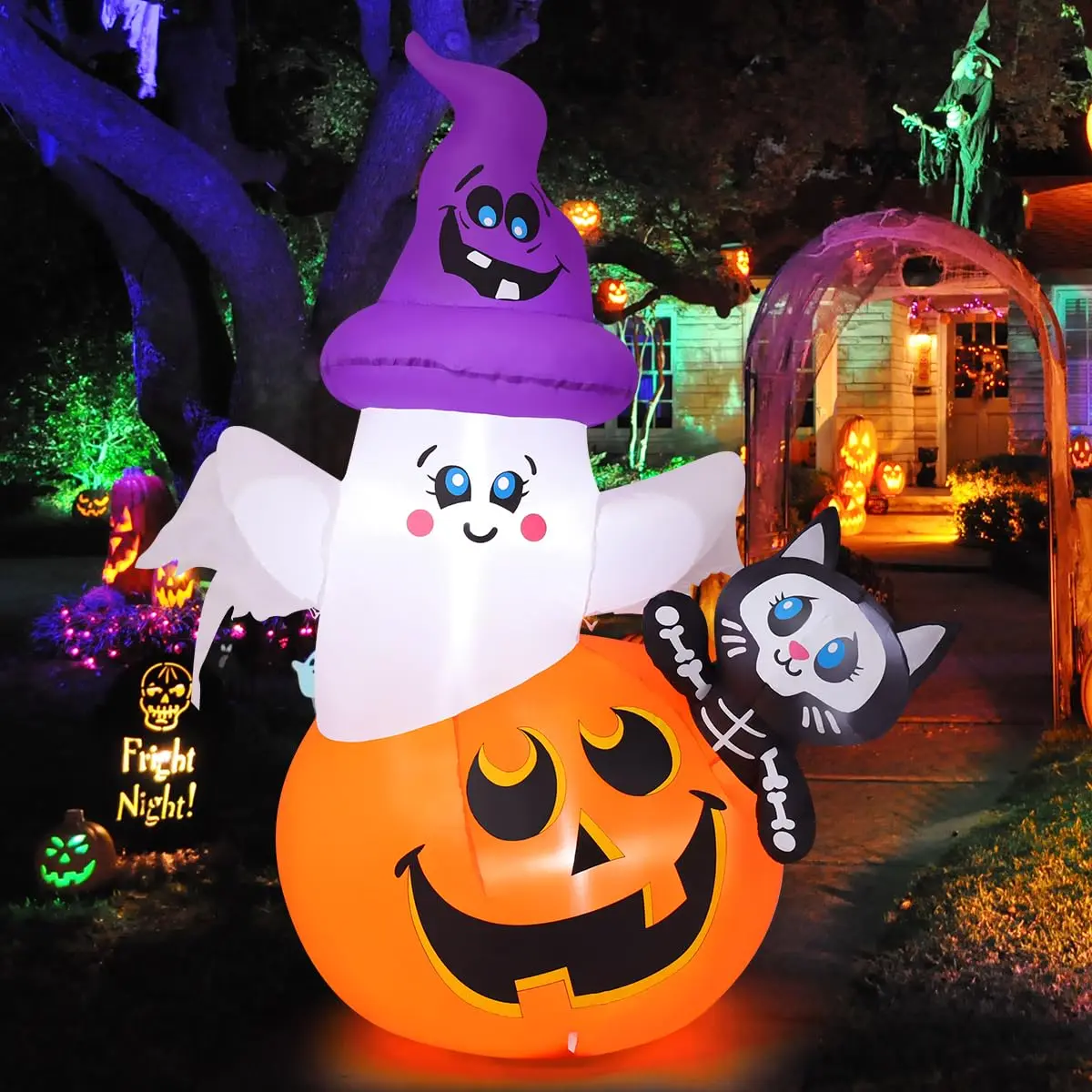 5 FT Halloween Inflatable Pumpkin Ghost Cat - Halloween Aesthetic, Built-in Fan, LED Powered, Waterproof Poly Outdoor Yard Decoration for Lawn, Party, Haunted House (Novelty Toy)