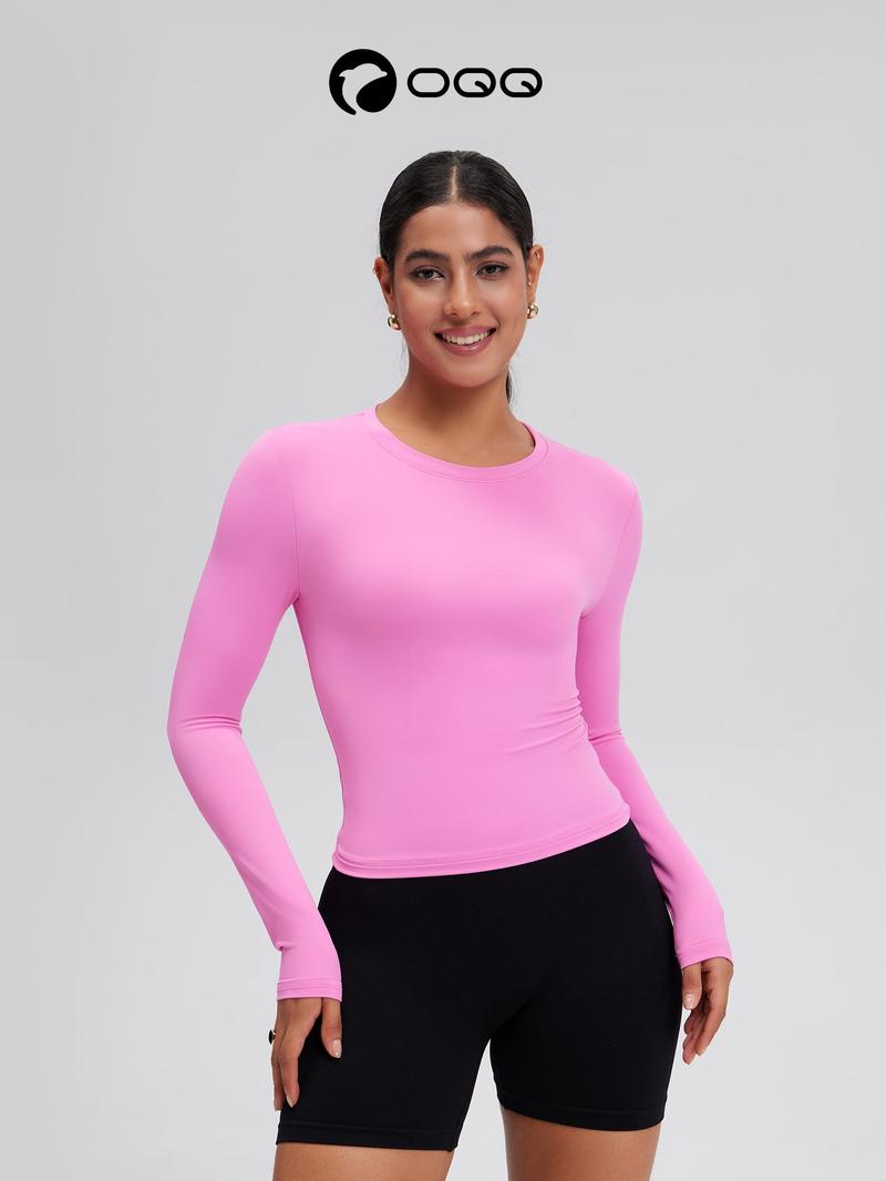 OQQ Women's 2 Piece Long Sleeve Crew Neck Tops Basic Minimalist Shirts Soft Stretchy Going Out Workout Fall Fashion 2025 Blouse