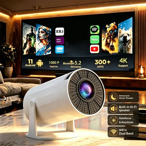 XBJ Mini Portable Projector with Wifi and BT5.2, Support 1080P, Manual Keystone Correction, 180° Rotation, Suitable for Outdoor/Bedroom Audio Viewing,Christmas Gift