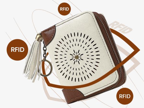 BOSTANTEN Credit Card Holder Wallet RFID Double Zipper Small Wallet for Women Leather Keychain Wallet with Tassel mom  pouch