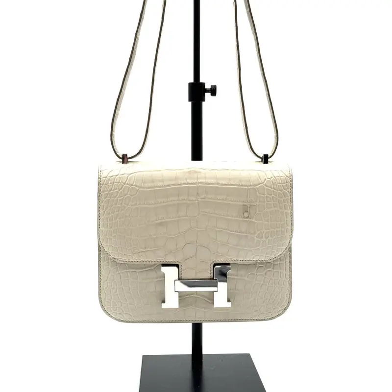 Pre-owned HERMÈS Leather Shoulder Bags Constance 18 Beton Matte Alligator Palladium Hardware