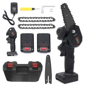 Cordless Mini Chainsaw 6 Inch, Portable Handheld Electric Chain Saw with 2×2000mAh Batteries, Battery Powered Garden Pruning Tool for Wood Cutting & Tree Trimming
