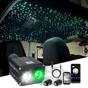 RGBW LED Fiber Optic Starlight Headliner Kit, 1030pcs Mixed Fibers (1000 Stars + 30 Larger Stars), Music APP & RF Control, Car Roof Decorative Light, Starry Sky Projector