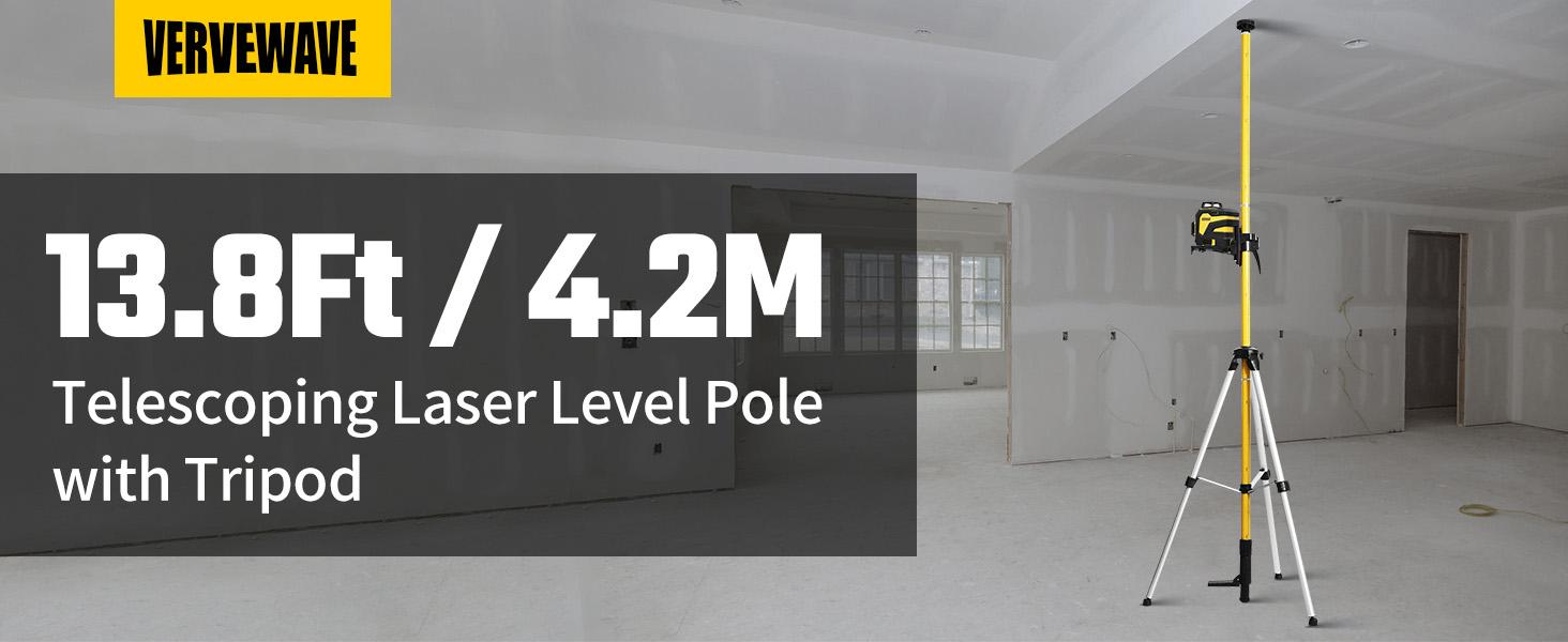 13.8 Ft Telescoping Laser Level Pole with Tripod, Pole Stand for Level Tool, Multi-function Fine-tuning Bracket with 1/4” Thread & 5/8”Thread Adapter, Carry Bag Included 13.8 Ft Telescoping Laser Level Pole with Tripod, Pole Stand for Level Tool, Multi-function Fine-tuning Bracket with 1/4” Thread & 5/8”Thread Adapter, Carry Bag Included