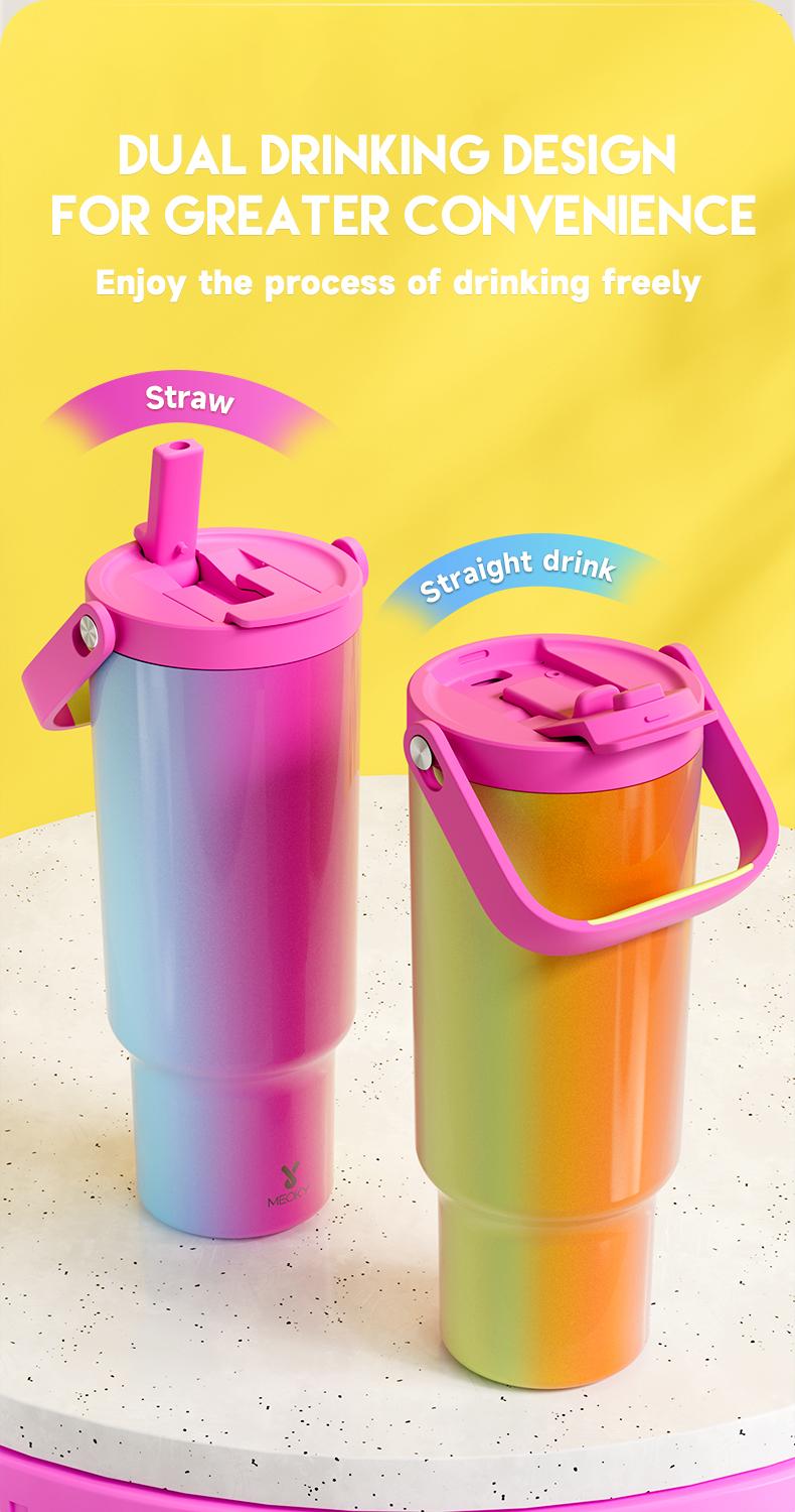 【Live Exclusive Deal】MEOKY 32/40/50oz 100%Leak-proof Stainless Steel Handle Thermos Cup, Suitable for Carrying out,  two Handles, Drop-resistant,Valentine's Day gift