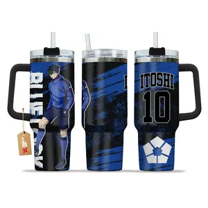 [Sip40 Otaku] Collection Blue Lock Rin Itoshi #10, Meguru Bachira #8, Hyoma Chigiri #4 40oz Tumbler With Handle Stainless Steel Tumbler, Blue Lock Striker Trio Anime Travel Mug, Egoist Soccer Player Cup, Gift for Anime & Soccer Fans