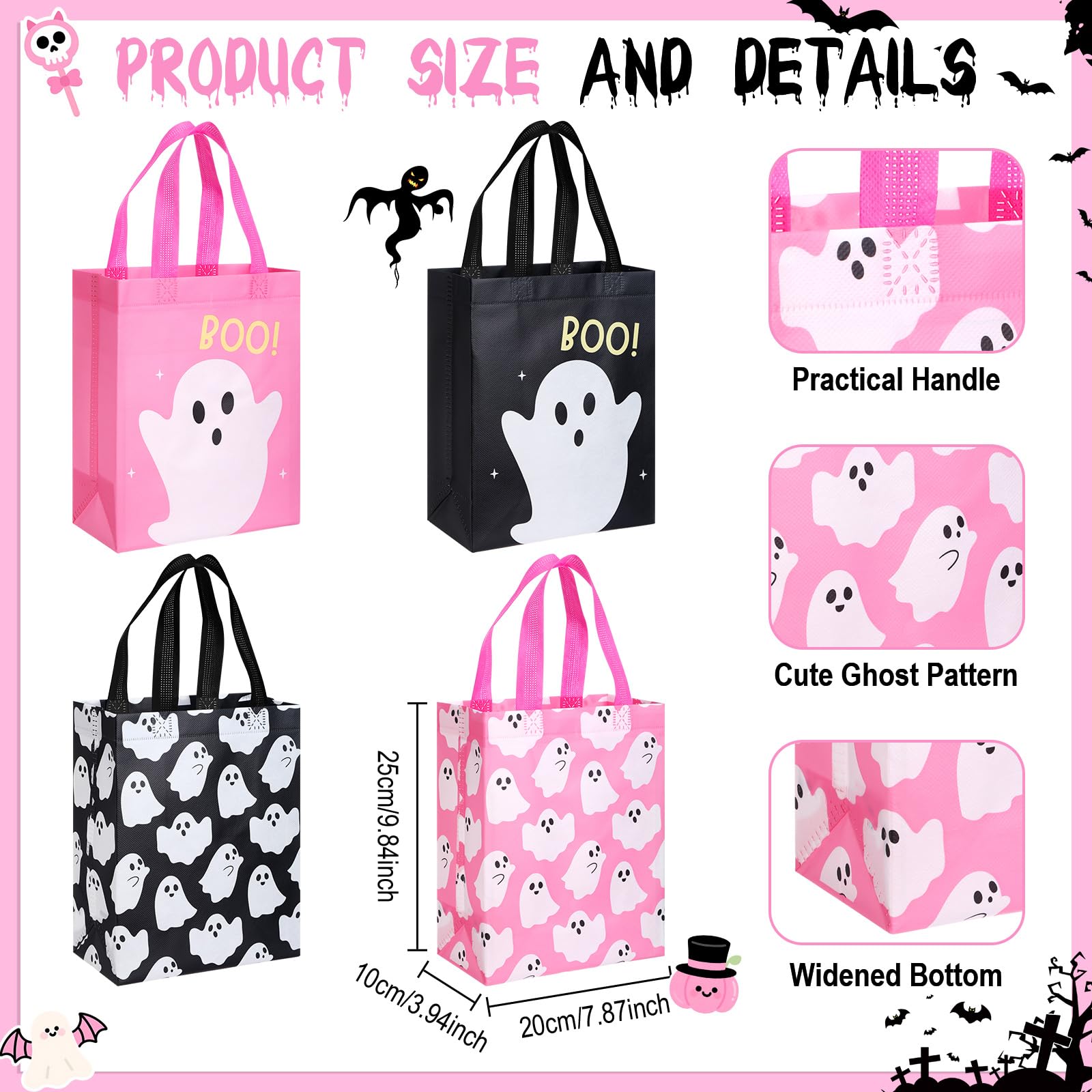 30 Pcs Halloween Candy Bags Non Woven Gift Bags with Handle Trick or Treat Bags with Ghost Vampire Zombie Bat Black Cat Patterns,Snack Goodie Bags for Students Adults,Halloween Birthday Party Favor Supplies