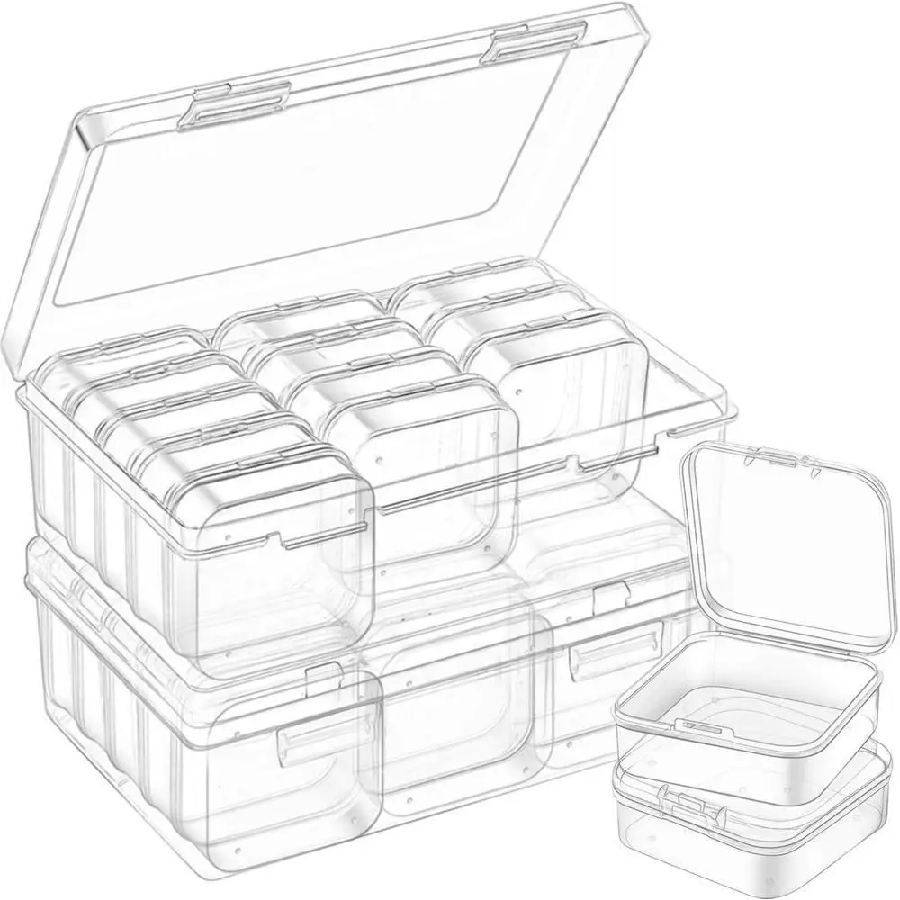 30-Pack Mini Clear Plastic Organizer Boxes with Hinged Snap Closure Lids – Tool Organizer Cases for Craft Supplies, Beads, Small Parts – Home, Workshop Use