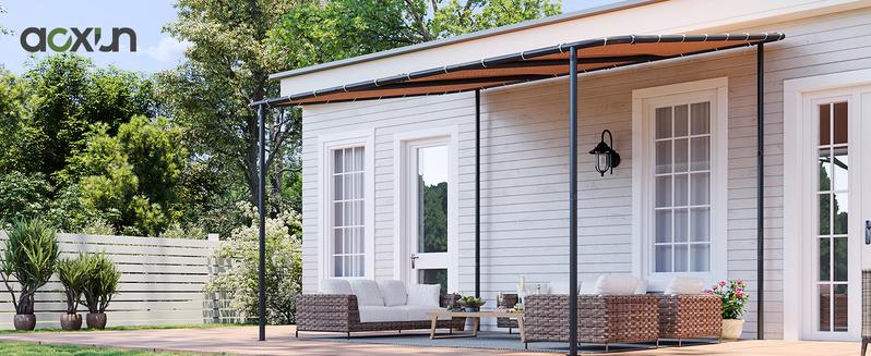 Aoxun 3-Size Lean-to Gazebo | Outdoor Pergola (8x5/10x6/10x12) | UPF50+ UV Resistant Waterproof Canopy | Wall-Mounted Sloped Roof Awning for Patio Backyard Deck Garden | Khaki Sun Rain Protection