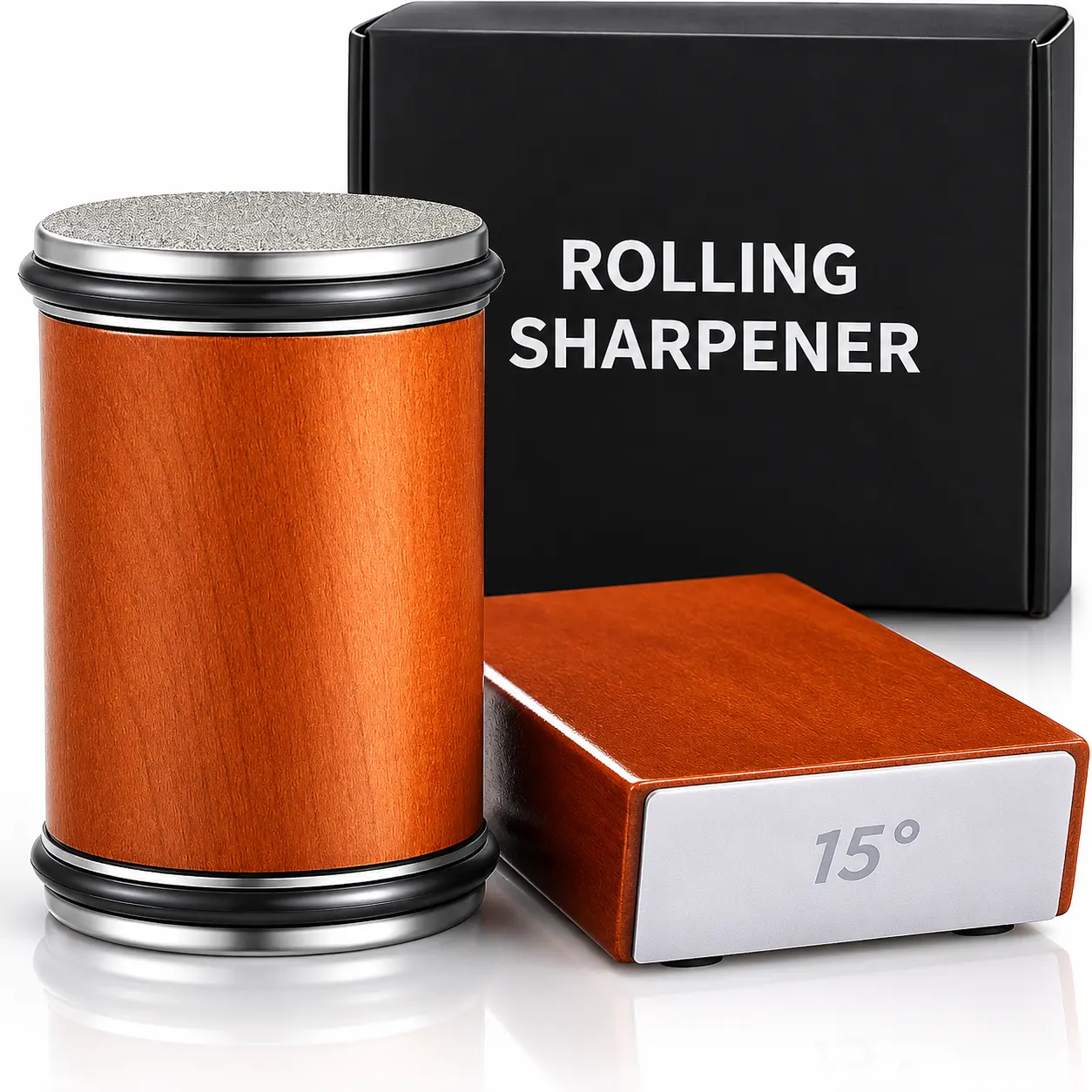 Portable KitchenRolling Knife Sharpener Kit,Roller with Diamond Sharpening Disks,WoodenHolder with Degree Angle 15&20°for All  Knives,Easy Knife Sharpening,Knife Sharpening Tool for Kitchen Camping Picnic Di Ceramic ning Ro Home om sharp